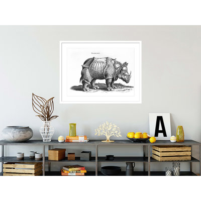 «Rhinoceros no 76» par «historique animal» par Conrad Gesner (1516-65) par Albrecht Dürer, impression giclée encadrée