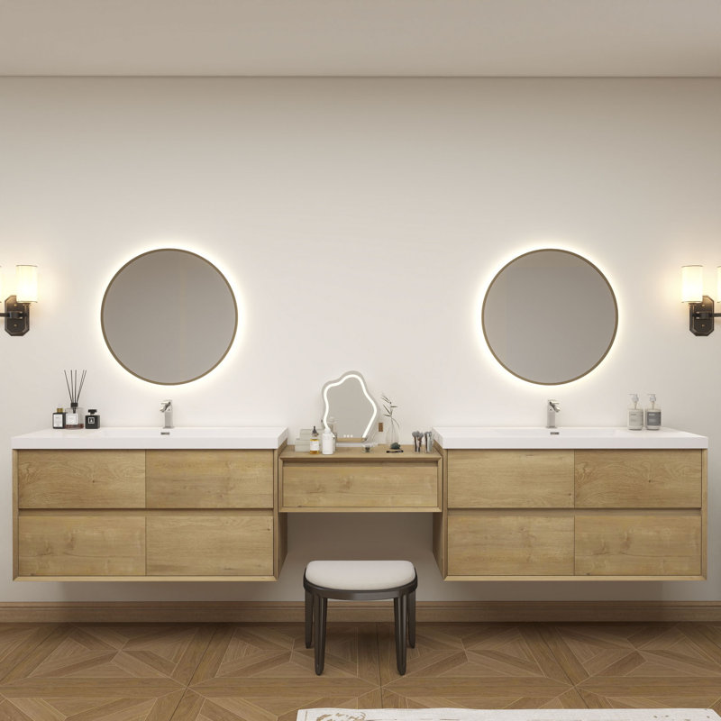 Meuble-lavabo mural 126 po avec lavabo en acrylique renforcé Aliki, Chêne