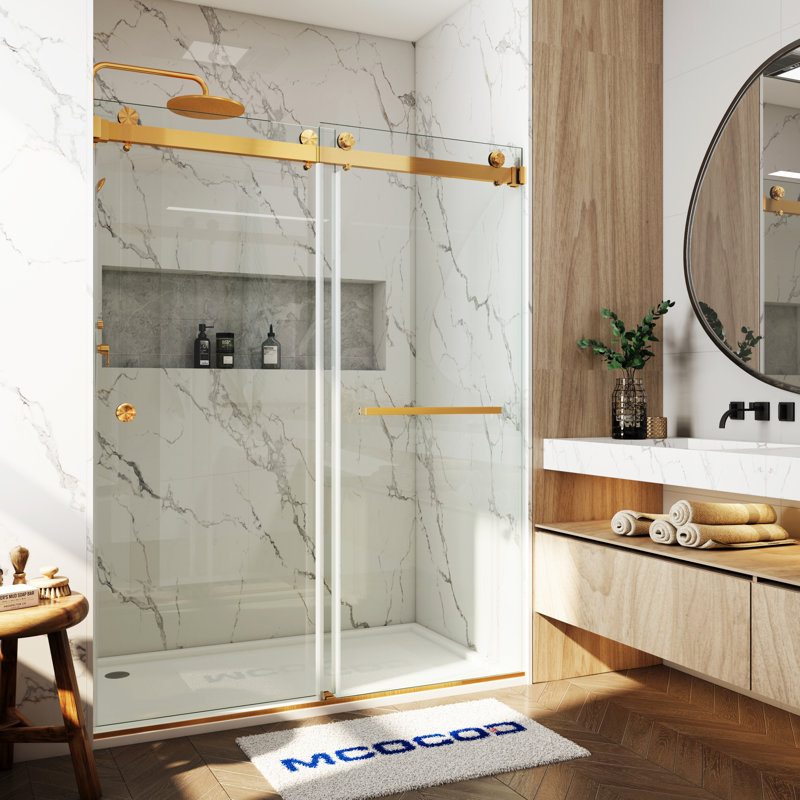 Opal Mirage MCOCOD 61-67" W x 76" H Double Sliding Frameless Smooth Sliding Shower Door with 3/8" (10mm)Clear Glass