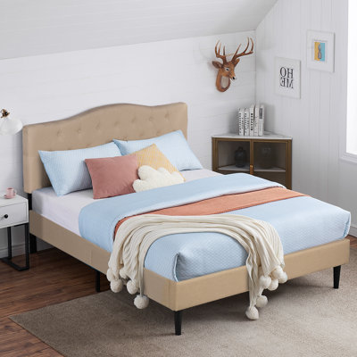 Kempst Upholstered Bed Frame with Adjustable Headboard & Solid Wooden Slats, Under Bed Storage, No Box Spring Needed