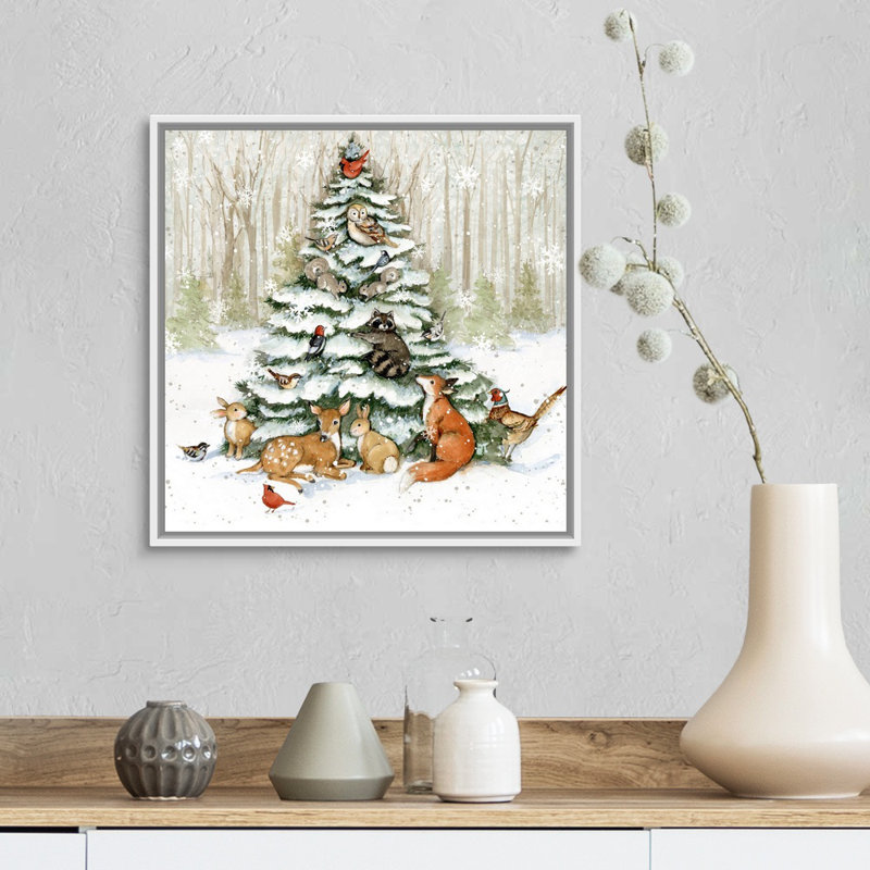 "Meadowbrook Woodland Critter" par Susan Winget - peinture sur toile à cadre flottant, Cadre blanc, H 17,25 po x l 17,25 po
