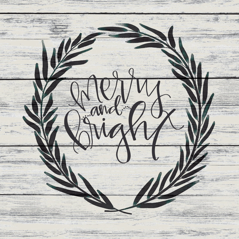 Merry And Bright Rustic Pallet Wood - Wrapped Canvas Print, 30cm H x 30cm W x 3.8cm D