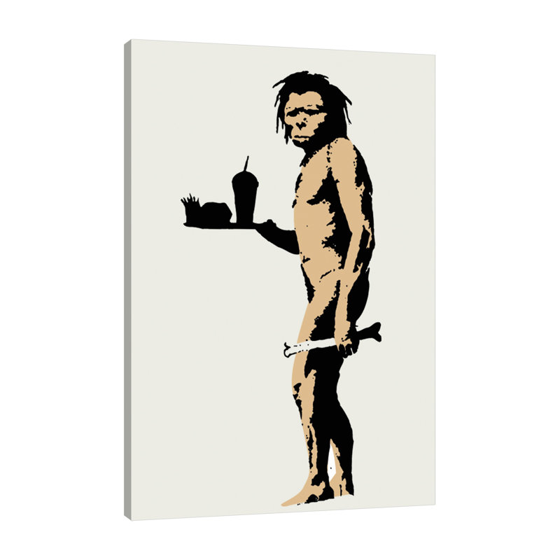 Caveman With Fast Food by Banksy - Wrapped Canvas Print, 46cm H x 30cm W x 4cm D