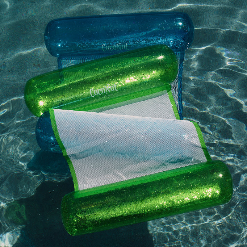 CocoNut Float: Glitter Hammock Pool Lounger - 49" x 30" Inflatable Drifter, Exercise Saddle & Relaxation Chair, Green