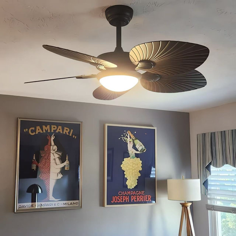 Ventilateur de plafond 44 "/ 52" à feuilles tropicales à intensité variable avec lumières DEL et télécommande, Brun