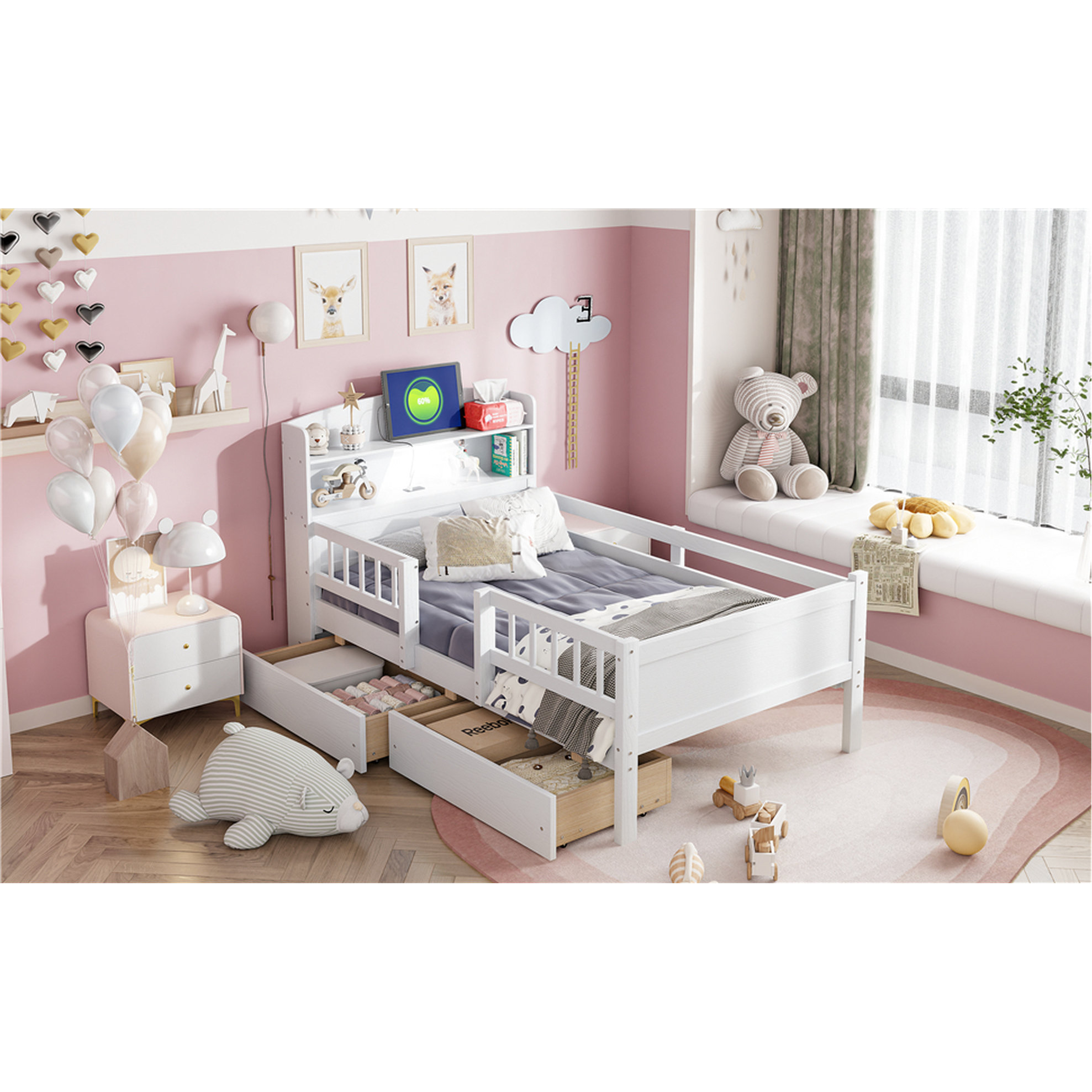Latitude Run® White Twin Platform Bed Featuring Led , Storage Headboard ...