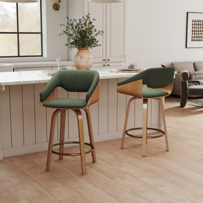 Tabouret de comptoir Modern Farmhouse - repose-pieds pivotant à 360 ° et anneau - Structure en bois massif - Tabouret réglable en hauteur de 26 po pour îlot de cuisine