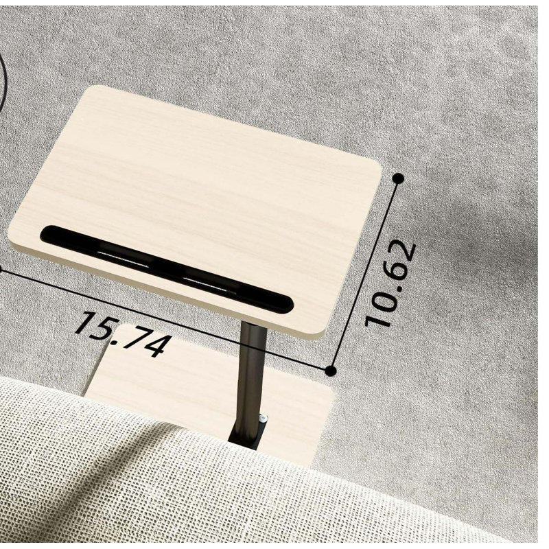 Sofa Armrest Tray Table For Couch - 360° Swivel Height Adjustable End For Small Spaces, Snack Side Table For Bed Or Chair With Phone & Tablet Slot