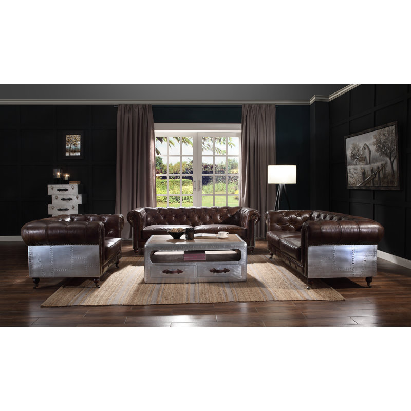 Chesterfield Vintage Brown Top Grain Leather Accent Chair