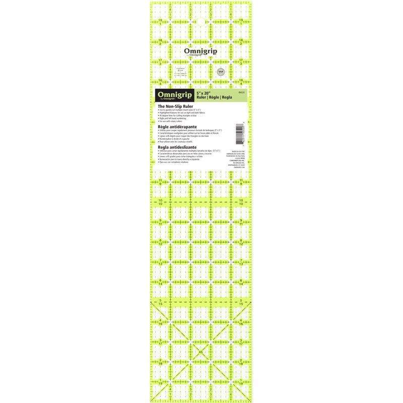 Omnigrip 5" x 20" Non-Slip Rectangle Quilting Ruler