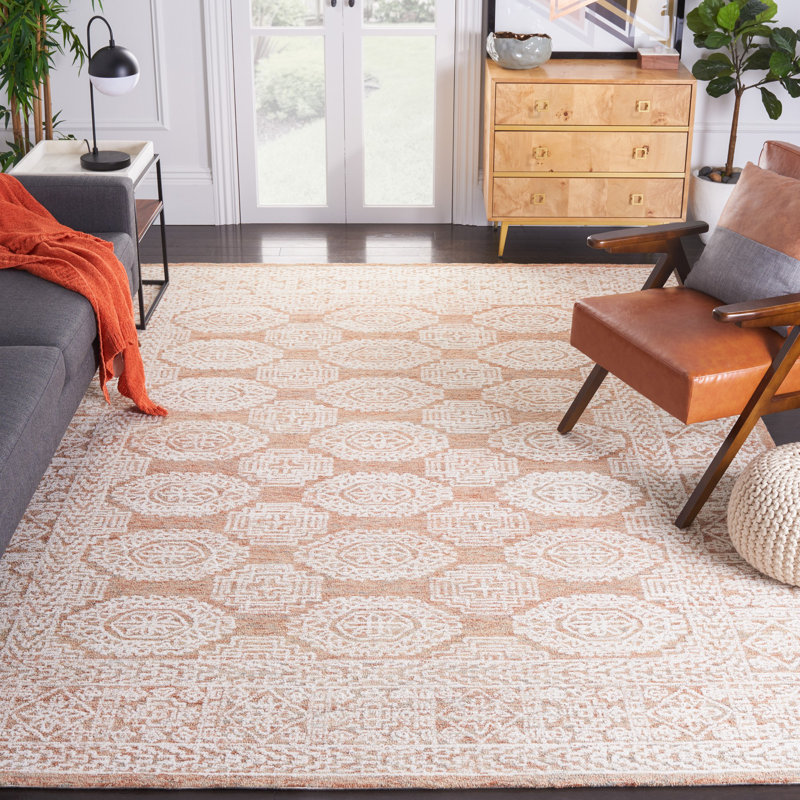 Korbin Oriental Handmade Tufted Wool/Cotton Beige/Brown Area Rug, Rectangle 5' x 8'