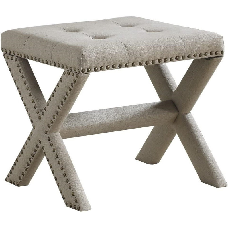 Banc d'appoint rembourré en velours avec garniture cloutée, banc de siège capitonné pour le salon de l'entrée, Naturel