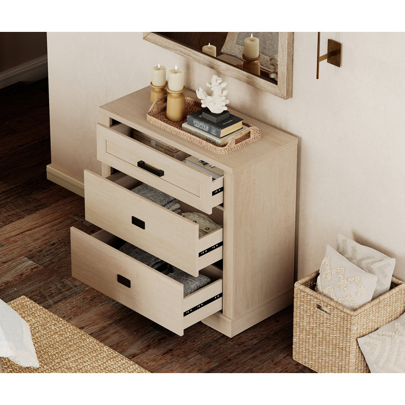 Glenford 31.5" Wide Modern Farmhouse Wooden 3-Drawer Dresser For Teenagers, Beige