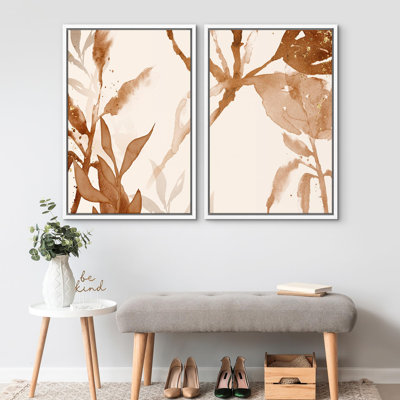 Ensemble aquarelle automne automne fleurs sauvages, impression botanique minimaliste 2 pièces