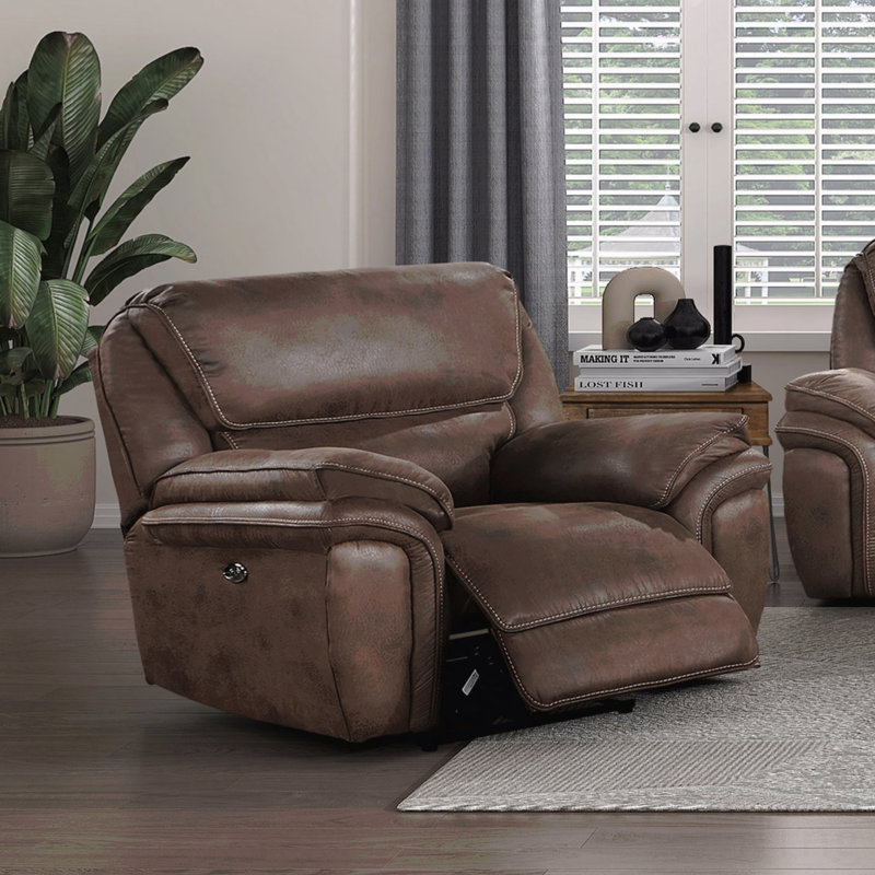 Fauteuil inclinable électrique brun en microfibre - conception moderne moelleuse, port USB, structure en bois massif, Brun