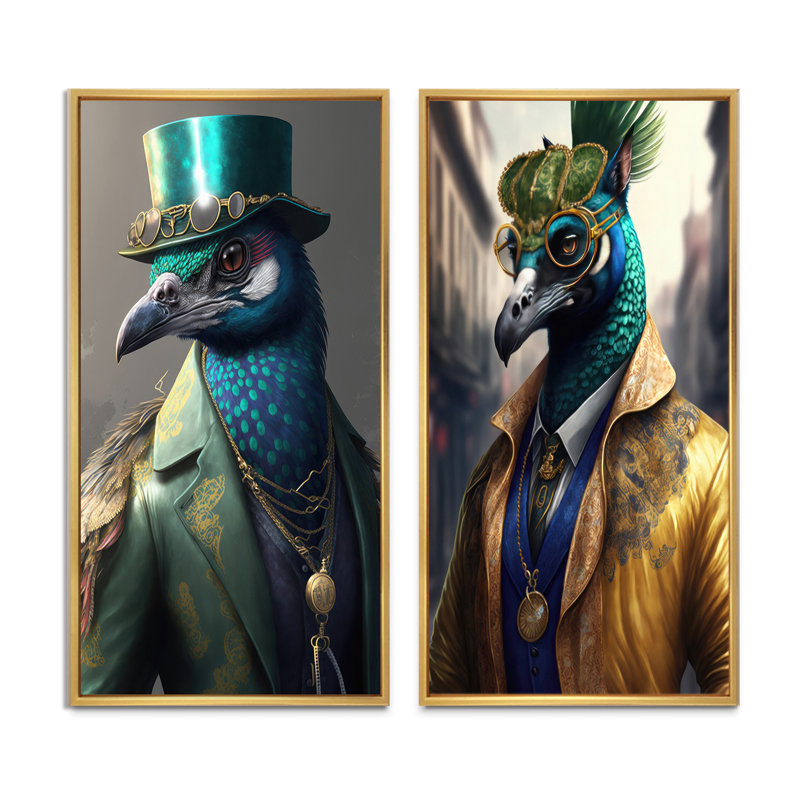 Ensemble d'impressions 2 pièces - Peacock Gangster in NYC, H 40 po x l 40 po, Encadrement brun