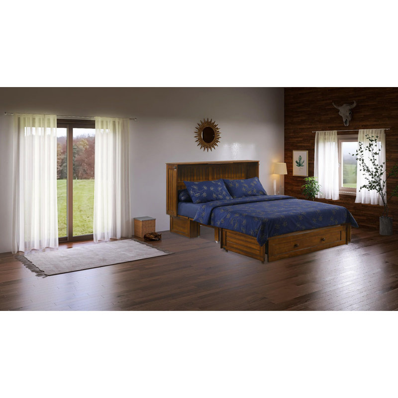 Grand lit escamotable avec rangement et ports de charge, Noyer noir