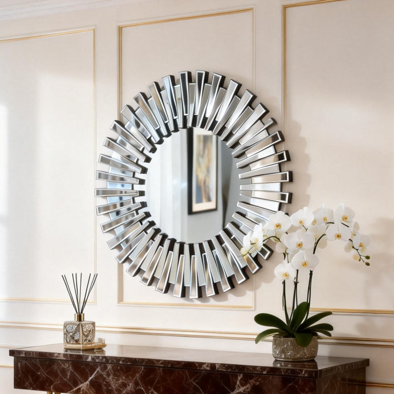 Axentie Round Wall Accent Mirror Hallway Sunburst Mirror, 80cm H x 80cm W
