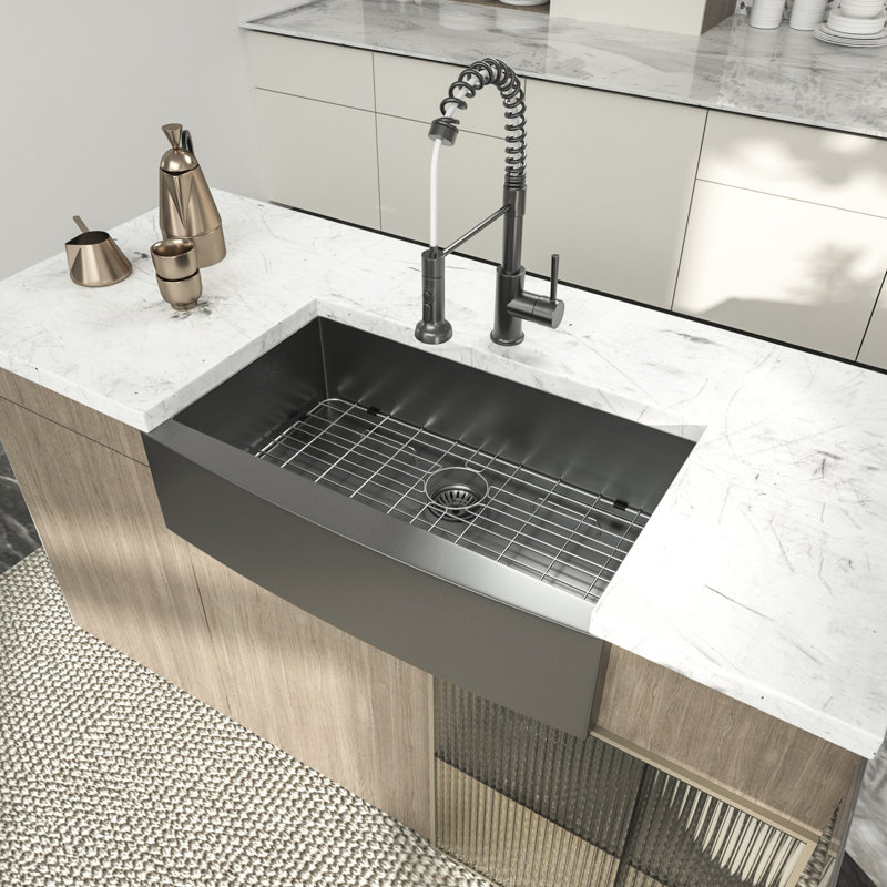 30'' L x 21'' W Farmhouse Kitchen Sink 16 Gauge Stainless Steel Kitchen Sink Apron Front Sink, Black