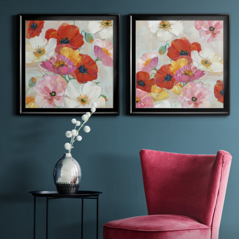 «Confetti Flowers I», reproduction de photo sur toile 2 pièces, H 34,5 po x l 69 po x P 1,5 po, Noir