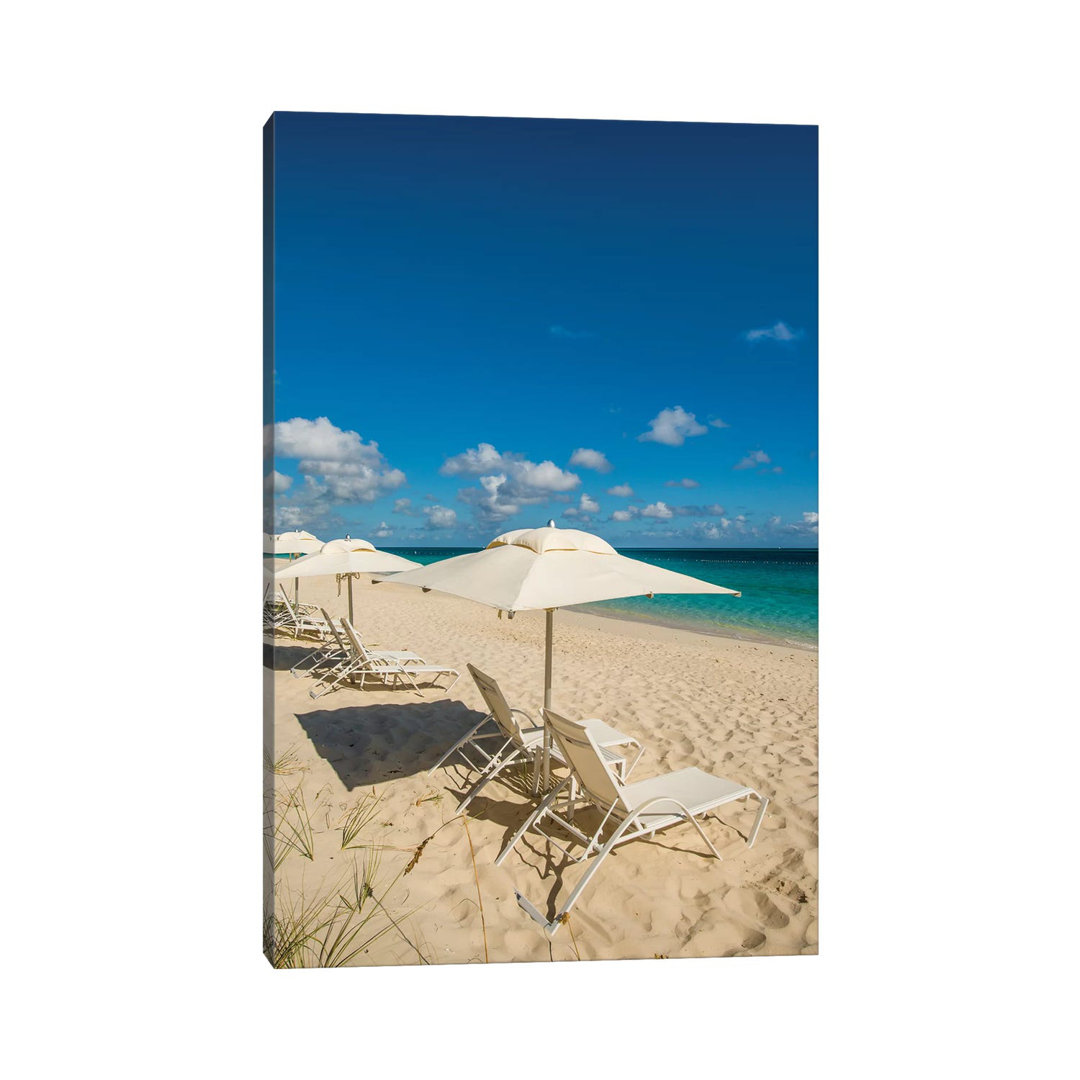 Beach Umbrellas On Grace Bay Beach II, Providenciales, Turks And Caicos Islands, Caribbean by Michael DeFreitas - Wrapped Canvas Print