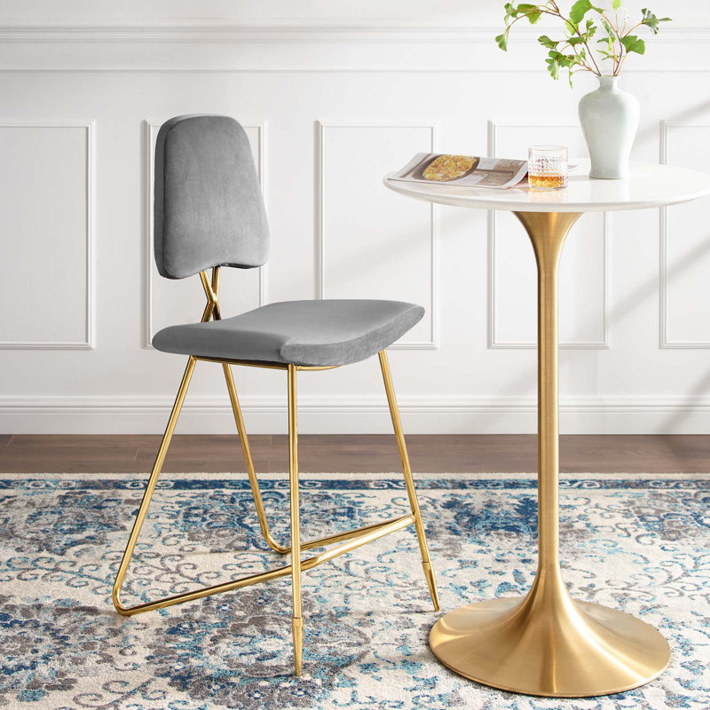 Modway Ponder Performance Velvet Bar Stool, Gray, Counter Stool (24.5" Seat Height)