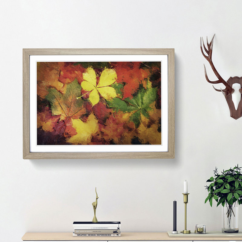 Leaves on an Autumn Forest - Picture Frame Painting Print, 48cm H x 65cm W x 2cm D, Oak Framed