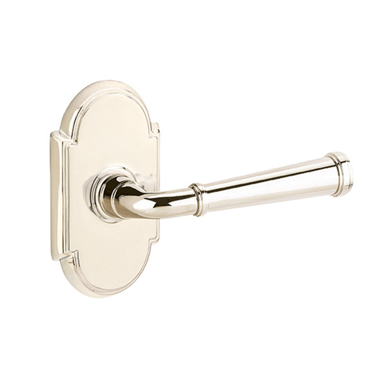 Merrimack Round Passage (Hall & Closet) Door Lever with Arch Rosette, Left, Bright Nickel