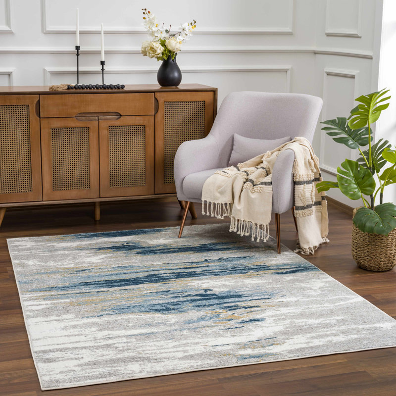 Danishyar Abstract Design Modern Blue/Beige Area Rug, Rectangle 5'3" x 7'