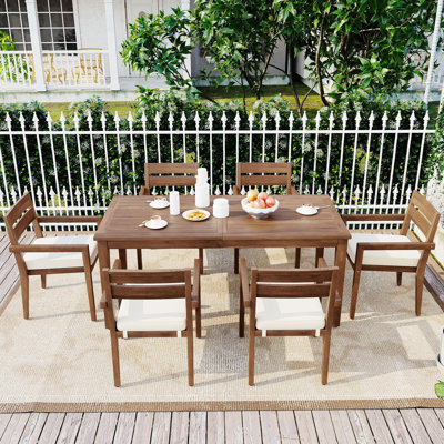 Acacia Wood Outdoor Patio Dining Table Set, Dining Table And Chairs by Loon Peak
