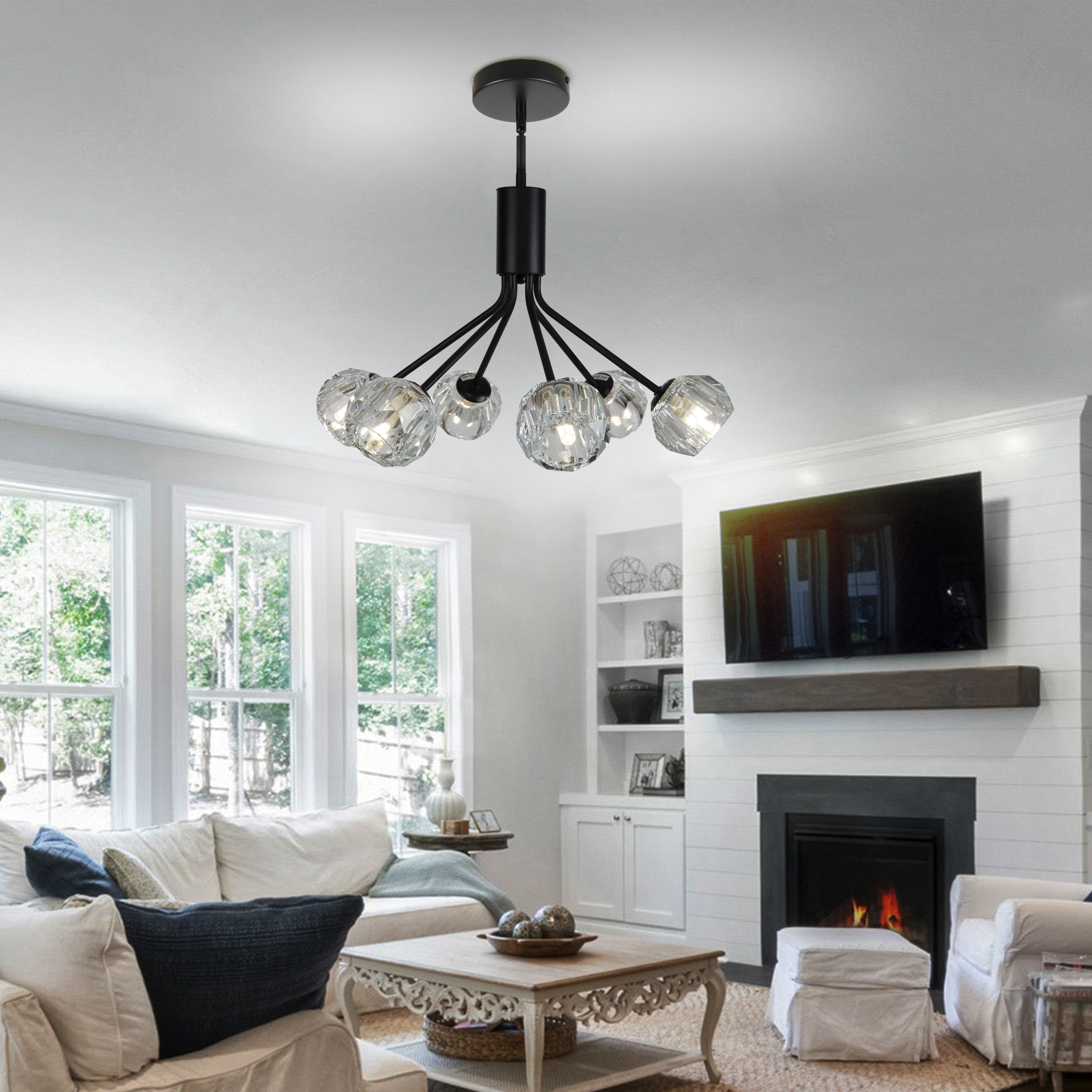 Mercer41 Luminaire suspendu 6 lumières lustre en cristal noir mat ...
