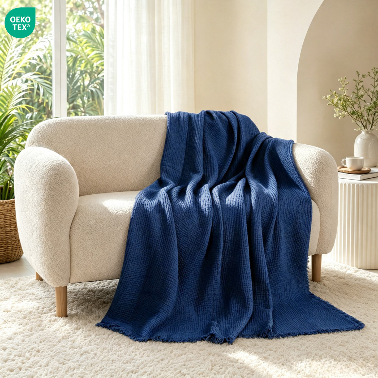Plain Weave / Muslin Throw Blanket, Navy