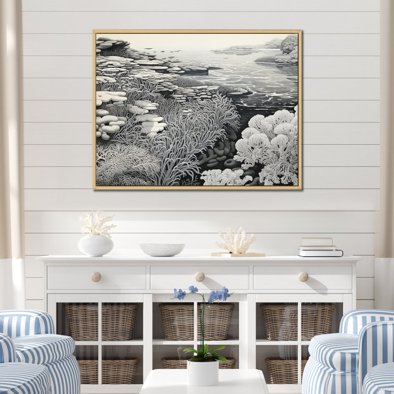 Scènes marines grises sur toile, H 30 po x l 40 po x P 1,5 po, Cadre naturel flottant
