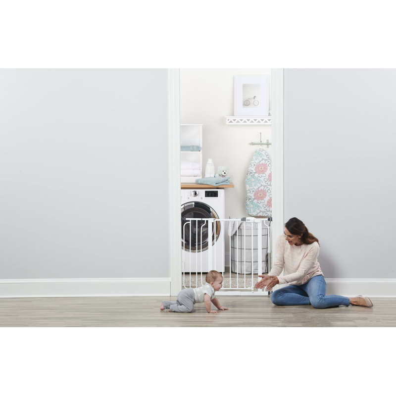 White Metal Pressure Mounted Walk Through Baby Gate