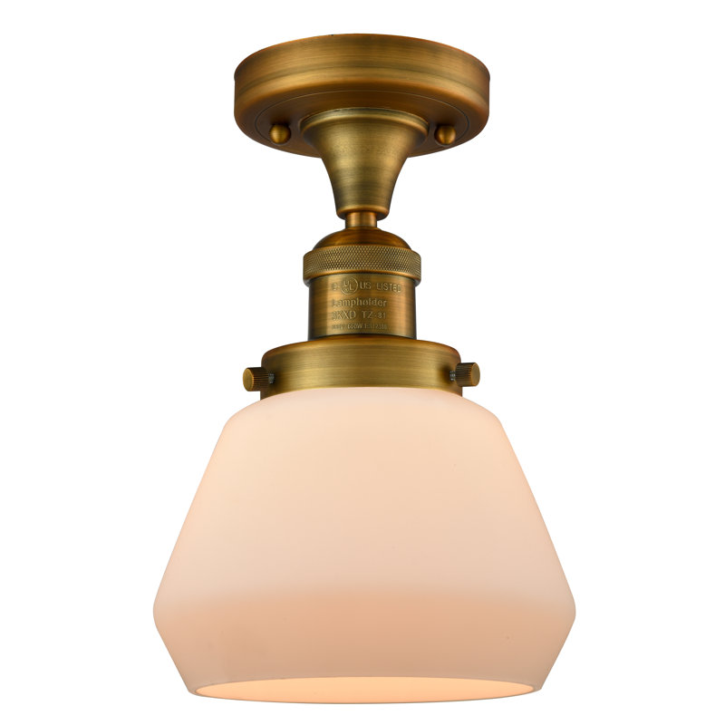 Argueta Glass Semi Flush Mount, Matte White Cased, 6 Watt Vinage LED Bulb, Brushed Brass