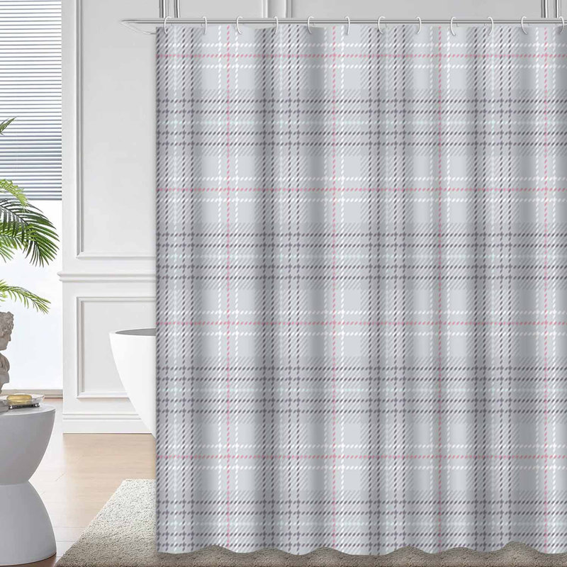 Light Grey Plaid Seamless Abstract Grey Shower Curtain with 12 Hooks, 72" L x 78" W