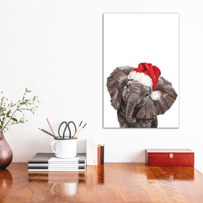 «Christmas Baby Elephant» par Big Nose Work - impression d'art graphique, Toile tendue, Pas de tapis