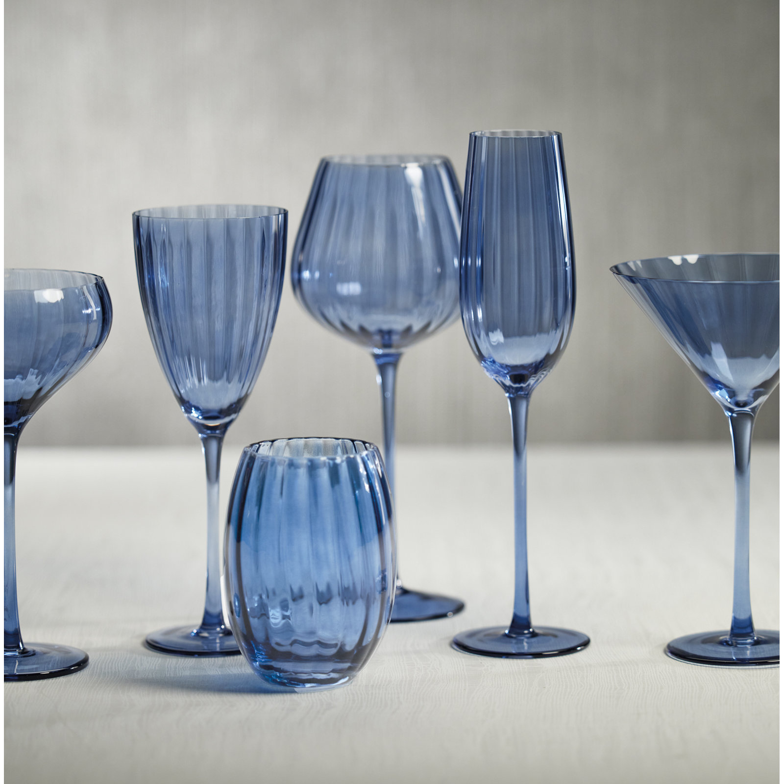 Boulder Ribbed Drinking Glass, Blue Azure