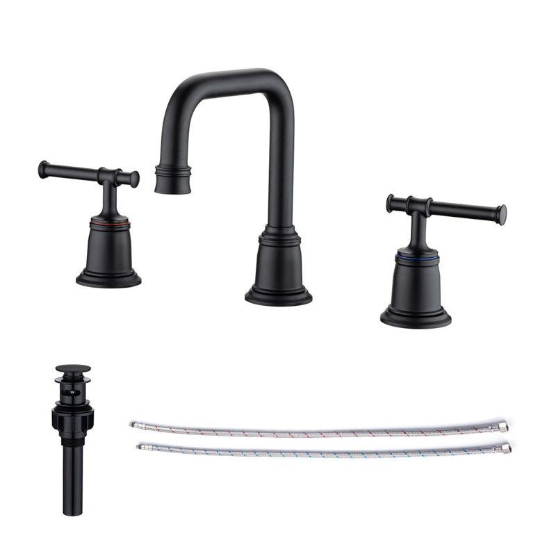 Robinet de lavabo de salle de bain à 2 poignées avec drain, Noir mat
