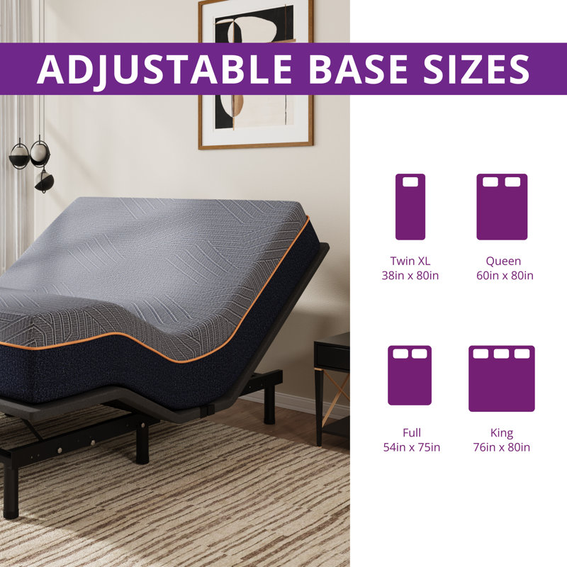 Zero Gravity Adjustable Bed With 12" Memory Foam Mattress, Wireless Remote Control, Twin XL
