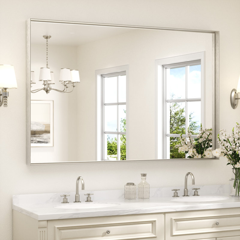Stemn Framed Bathroom Vanity Mirror Accent Mirror, 55" x 36", Nickel