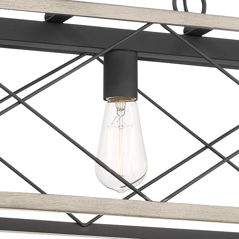 Lustre rectangulaire à 3 lumières pour îlot de cuisine Remon, Bois flotté