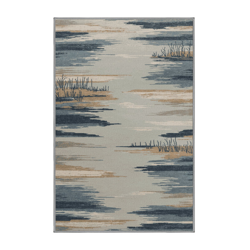 Washable Winter Shore Coastal Area Rug, Rectangle 7' x 9'