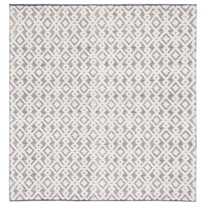 Burhardt Geometric Handwoven Ivory/Navy Area Rug