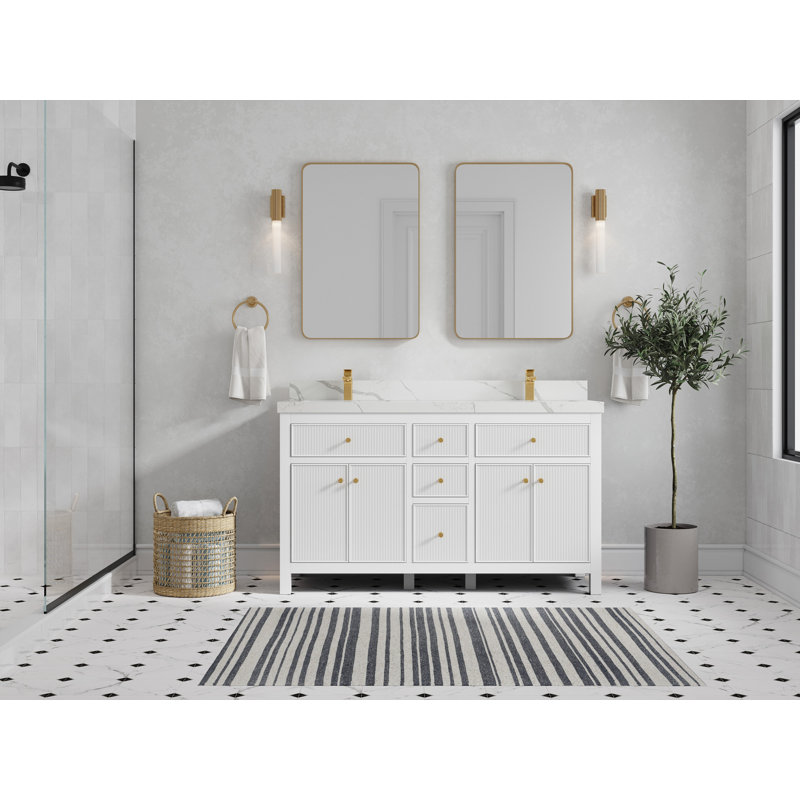 Meuble-lavabo double 60 po, Calacatta Laza