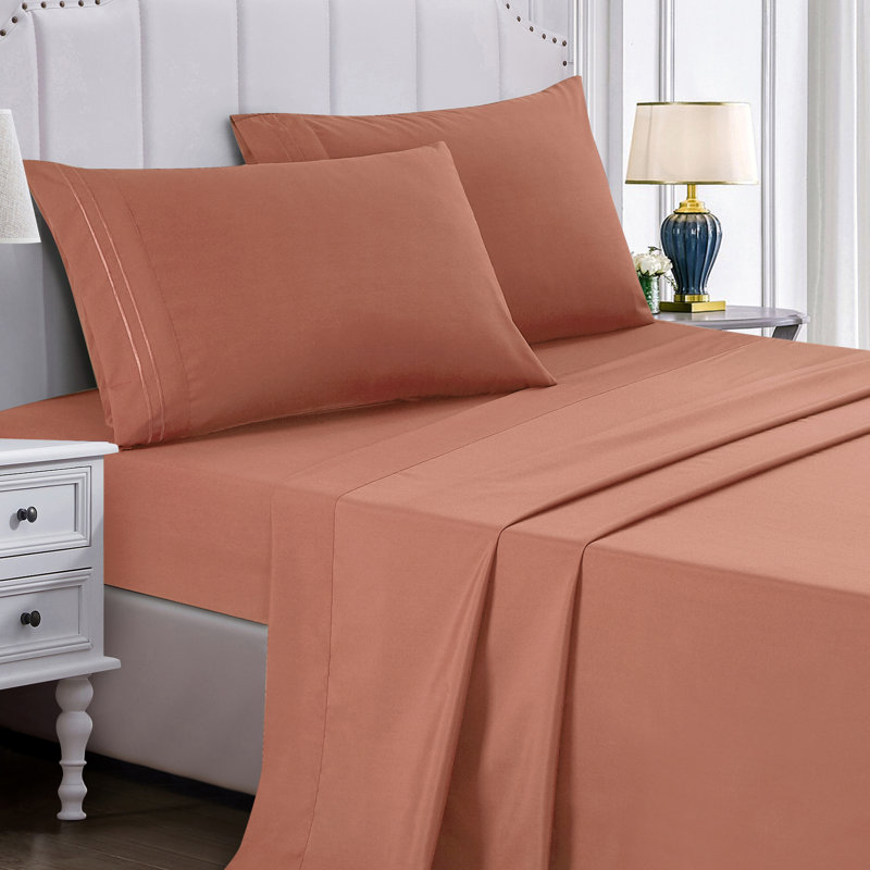Jcrown Microfiber Sheet Set, Full Sheet Set with 2 Pillowcases, Coral