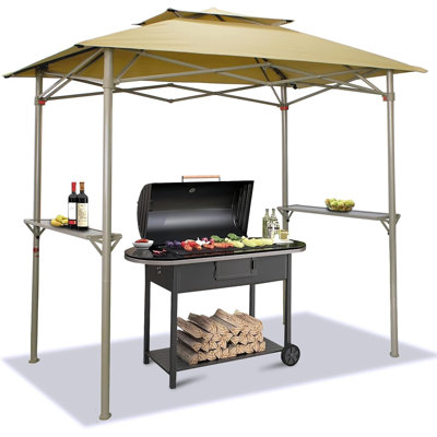 Crown Shades 8x5 Grill Gazebo - Pop Up Canopy for BBQ and Backyard Patio - Easy Outdoor Barbecue Shade Cover with Double Tier Vented Top & 2 Side Shelves