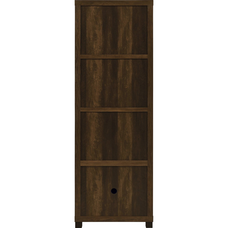 Tour en bois d'ingénierie en pin foncé, conception verticale peu encombrante, 3 tablettes pour un plan de divertissement mis à jour dans des étagères compactes à l'allure rustique et fonctionnelle