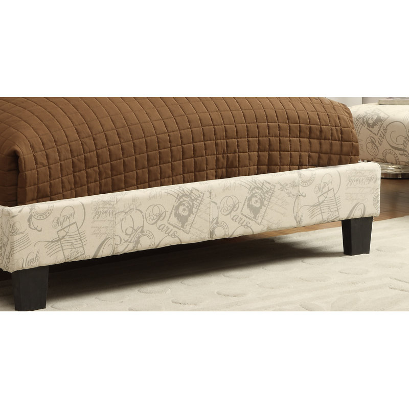 Keilianys Upholstered Low Profile Platform Bed, Ivory Script, Full / Double