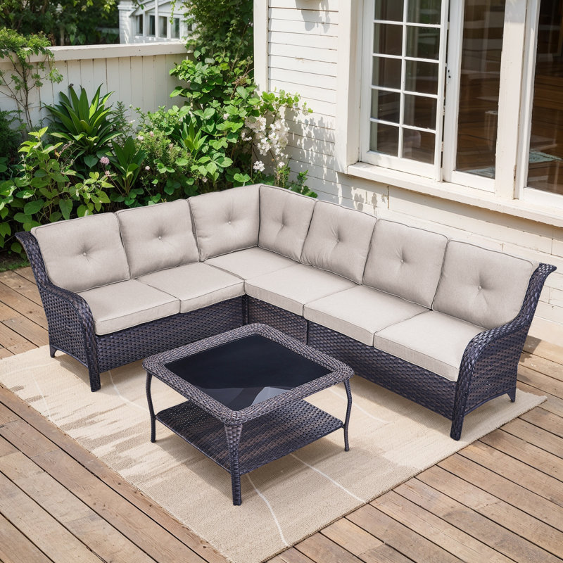 Wicker 6 - Person Modular Patio Conversation Sets with Cushions